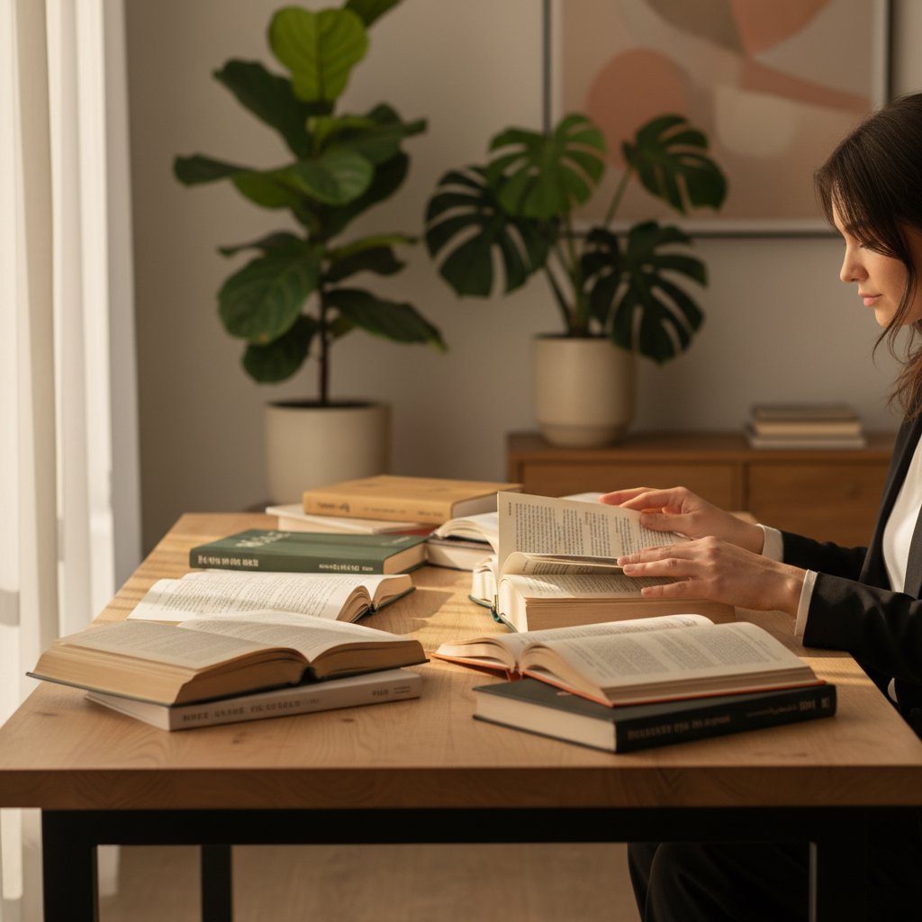 Professional translator working with multilingual documents in London office